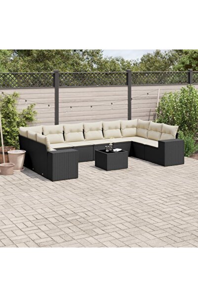 vidaxl Set canapele de gradina cu perne, 11 piese, negru, poliratan