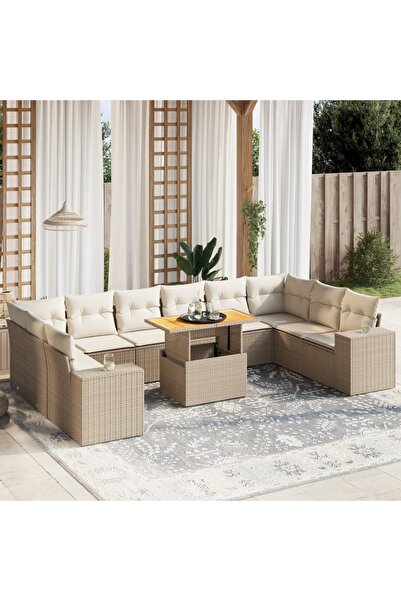 vidaxl Set canapele de gradina cu perne, 11 piese, bej, poliratan