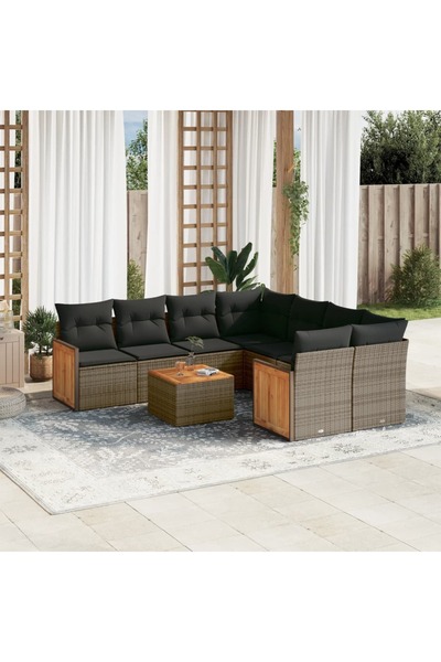 vidaxl Set canapele de gradina, 9 piese, cu perne, gri, poliratan