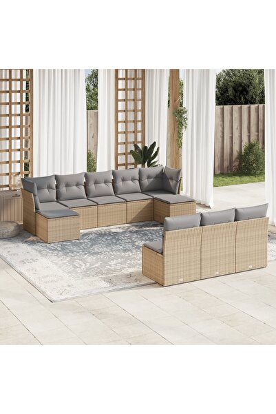 vidaxl Set canapele de gradina cu perne, 10 piese, bej, poliratan