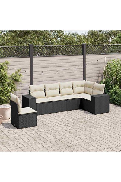 vidaxl Set mobilier de gradina cu perne, 6 piese, negru, poliratan