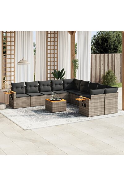 vidaxl Set canapele de gradina cu perne, 11 piese, gri, poliratan