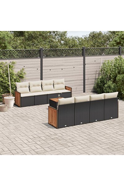 vidaxl Set mobilier de gradina cu perne, 9 piese, negru, poliratan
