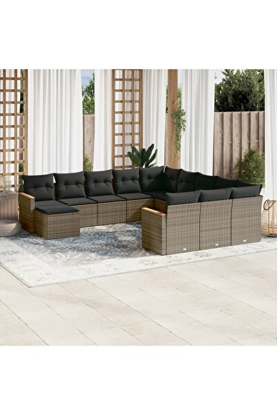 vidaxl Set canapea de gradina cu perne, 12 piese, gri, poliratan