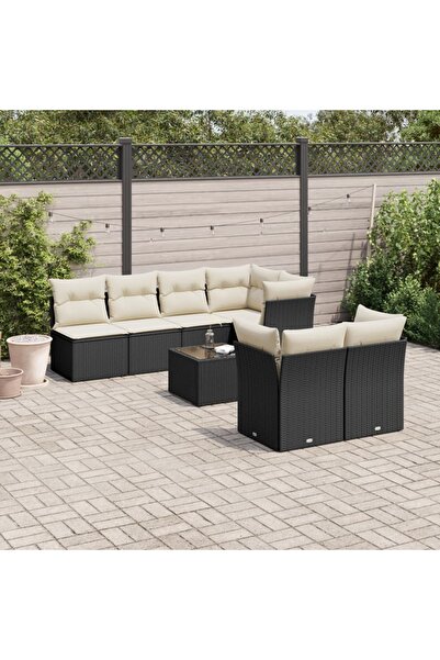 vidaxl Set mobilier de gradina cu perne, 8 piese, negru, poliratan