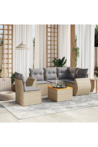 vidaxl Set canapele de gradina cu perne, 6 piese, bej, poliratan