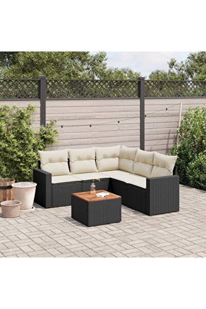 vidaxl Set mobilier de gradina cu perne, 6 piese, negru, poliratan