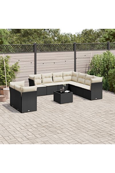 vidaxl Set canapele de gradina cu perne, 10 piese, negru, poliratan