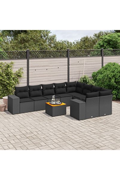 vidaxl Set canapele de gradina cu perne, 10 piese, negru, poliratan