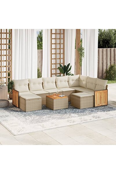 vidaxl Set canapele de gradina cu perne, 10 piese, bej, poliratan