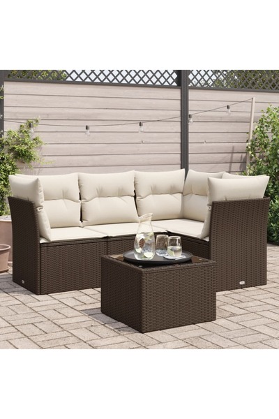 vidaxl Set canapele de gradina cu perne, 5 piese, maro, poliratan