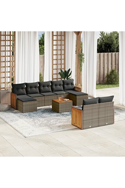 vidaxl Set mobilier de gradina cu perne, 10 piese, gri, poliratan