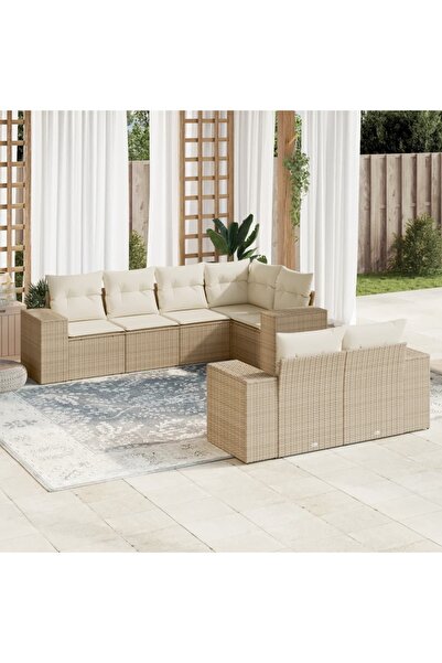 vidaxl Set canapele de gradina, 7 piese, cu perne, bej, poliratan