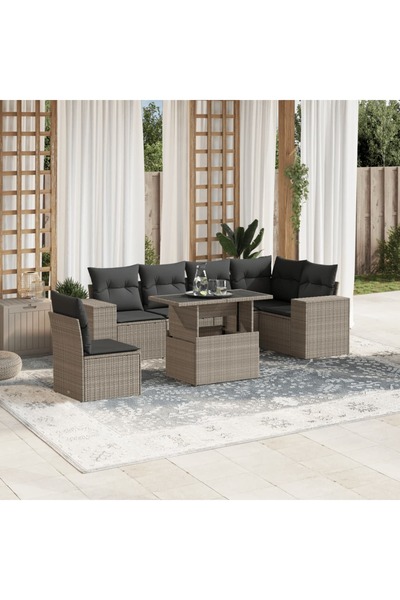 vidaxl Set canapele de gradina cu perne, 7piese gri deschis poliratan