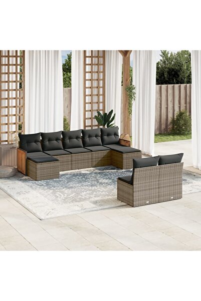 vidaxl Set canapele de gradina, 9 piese, cu perne, gri, poliratan