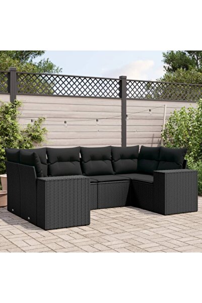 vidaxl Set mobilier de gradina cu perne, 6 piese, negru, poliratan