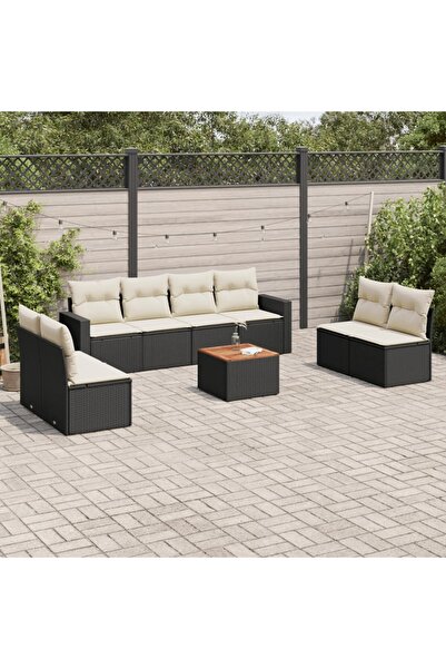 vidaxl Set mobilier de gradina cu perne, 9 piese, negru, poliratan