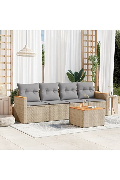 vidaxl Set canapele de gradina cu perne, 5 piese, bej, poliratan