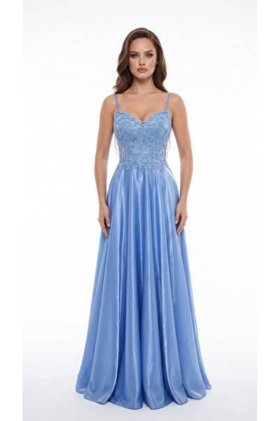 Luna Bride Askılı Taş Detay Elbise