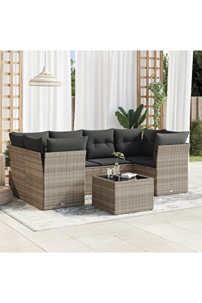 vidaxl Set canapele de gradina cu perne, 7piese gri deschis poliratan