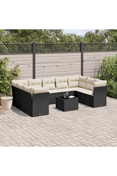 vidaxl Set canapele de gradina cu perne, 10 piese, negru, poliratan