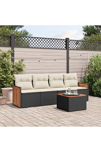 vidaxl Set mobilier de gradina cu perne, 5 piese, negru, poliratan
