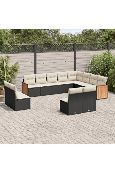 vidaxl Set canapele de gradina, 12 piese, cu perne, negru, poliratan