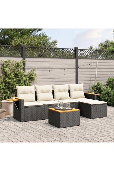 vidaxl Set mobilier de gradina cu perne, 6 piese, negru, poliratan