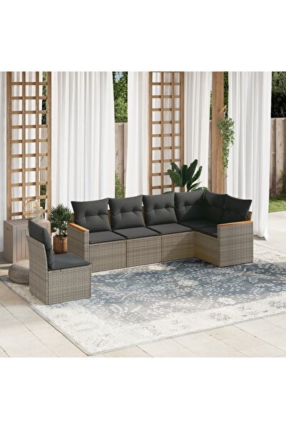 vidaxl Set mobilier gradina cu perne, 6 piese, gri, poliratan