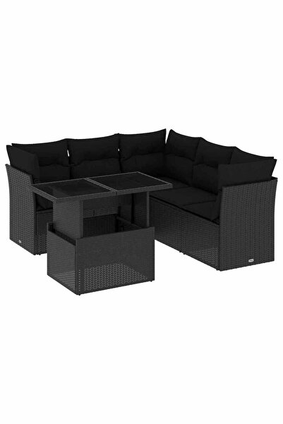 vidaxl Set mobilier de gradina cu perne, 6 piese, negru, poliratan