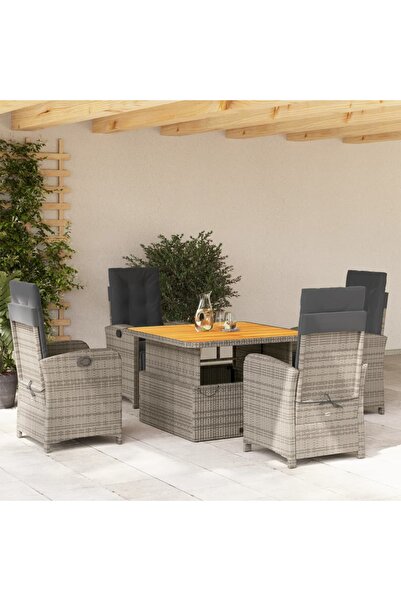 vidaxl Set mobilier de gradina cu perne, 5 piese, gri, poliratan