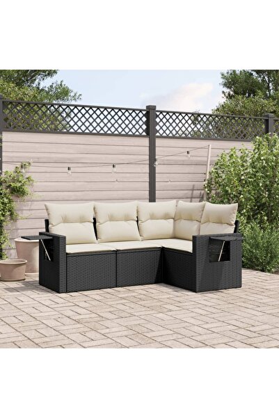vidaxl Set mobilier de gradina cu perne, 4 piese, negru, poliratan
