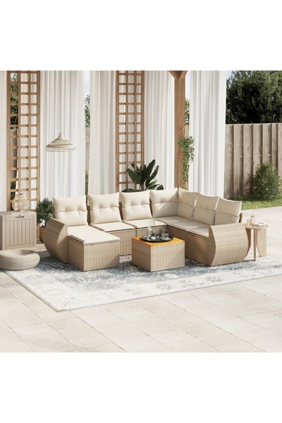 vidaxl Set canapele de gradina, 8 piese, cu perne, bej, poliratan