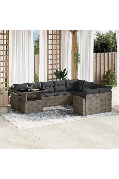 vidaxl Set mobilier de gradina cu perne, 10 piese, gri, poliratan
