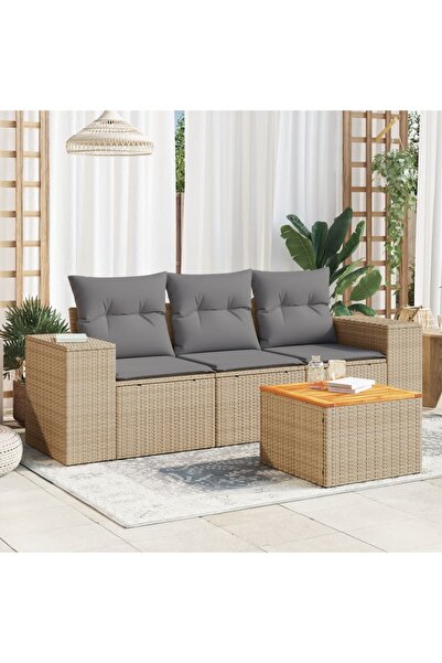 vidaxl Set canapele de gradina, 4 piese, cu perne, bej, poliratan