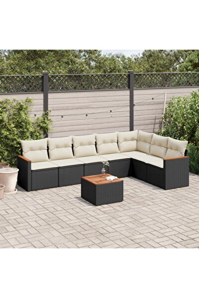 vidaxl Set mobilier de gradina cu perne, 8 piese, negru, poliratan