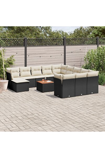 vidaxl Set mobilier de gradina cu perne, 13 piese, negru, poliratan