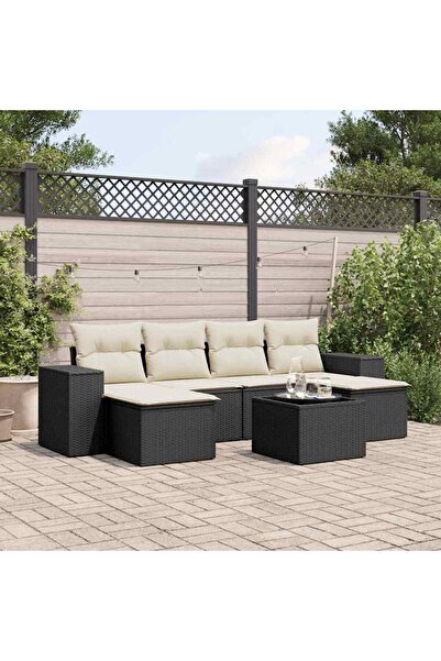 vidaxl Set canapele de gradina cu perne, 7 piese, negru, poliratan