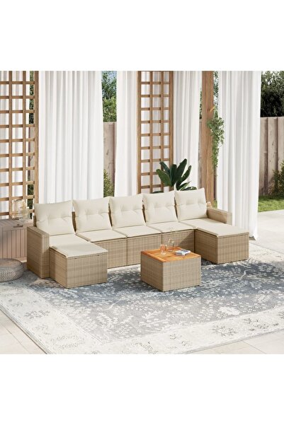 vidaxl Set canapele de gradina, 8 piese, cu perne, bej, poliratan