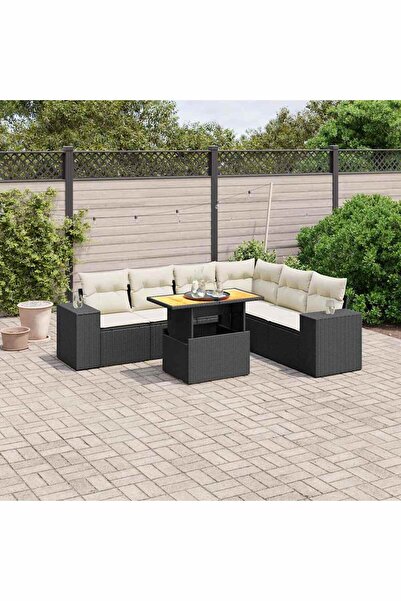 vidaxl Set canapele de gradina cu perne, 7 piese, negru, poliratan