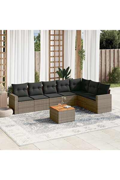 vidaxl Set canapele de gradina cu perne, 8 piese, gri, poliratan