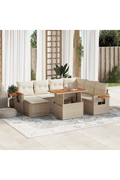vidaxl Set canapele de gradina, 8 piese, cu perne, bej, poliratan