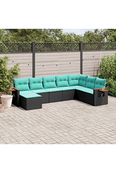 vidaxl Set mobilier de gradina cu perne, 8 piese, negru, poliratan