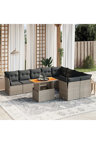 vidaxl Set mobilier de gradina cu perne, 10 piese, gri, poliratan