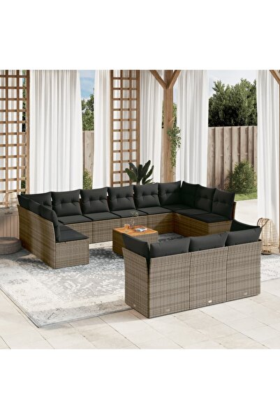 vidaxl Set mobilier de gradina cu perne, 14 piese, gri, poliratan