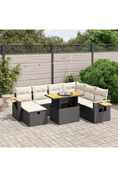 vidaxl Set mobilier de gradina cu perne, 8 piese, negru, poliratan