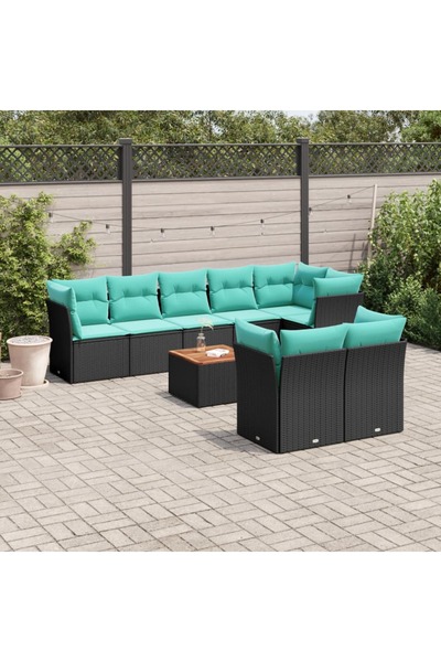 vidaxl Set mobilier de gradina cu perne, 9 piese, negru, poliratan