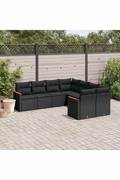 vidaxl Set mobilier de gradina cu perne, 8 piese, negru, poliratan