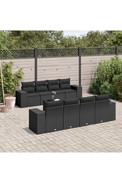 vidaxl Set mobilier de gradina cu perne, 9 piese, negru, poliratan