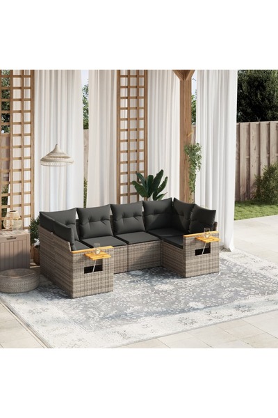 vidaxl Set mobilier gradina cu perne, 6 piese, gri, poliratan